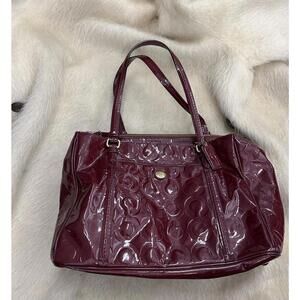 Y2K Burgundy Coach Peyton Op Art Embossed Patent leather Tote Bag
